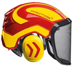 Casco protos integral amarillo rojo